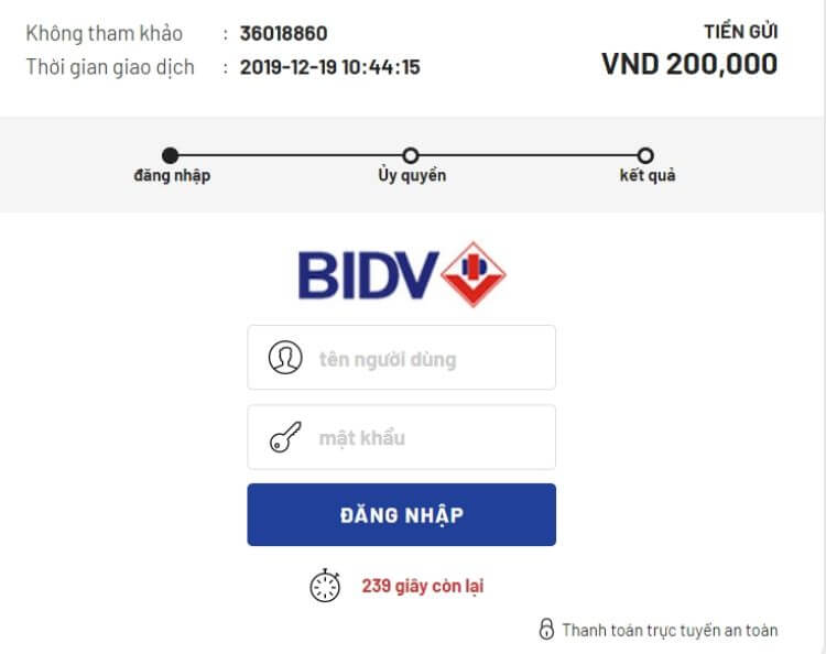 Đăng nhập Internet Banking BIDV