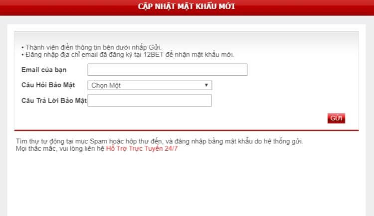 hướng dẫn lấy lại mật khẩu 12bet 