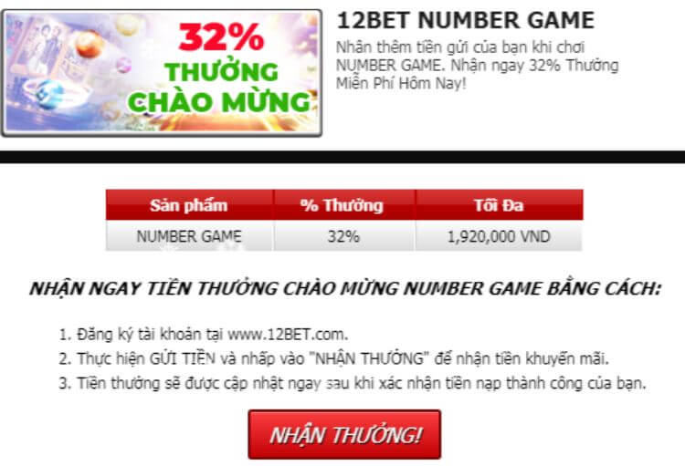 12bet khuyến mãi number game