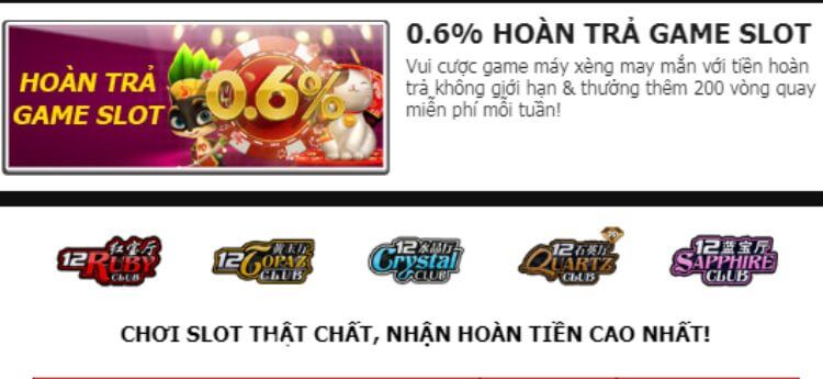 12bet hoàn trả game slot