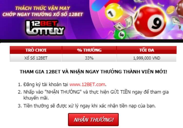 nhận thưởng nhà cái 12bet