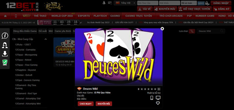 chơi Deuces Wild tại 12bet